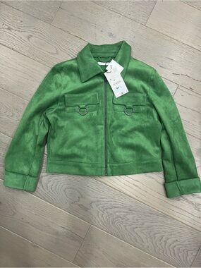 Zara Girls' Bright Green Faux-Suede Zip-Up Jacket